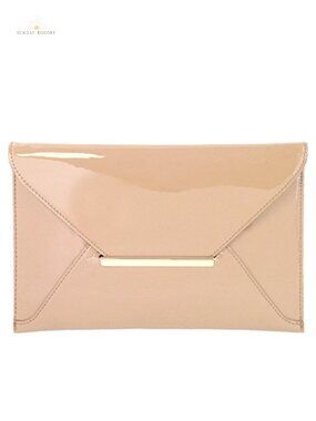 Faux Patent Leather Envelope Clutch Evening Bag with Detachable Chain